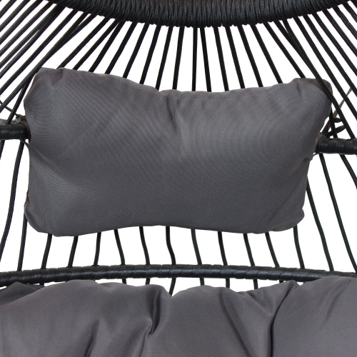 Sunnydaze Resin Wicker Hanging Egg Chair with Steel Stand/Cushions - Gray