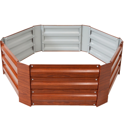 SUNNYDAZE DECOR  Sunnydaze Galvanized Steel Hexagon Raised Garden Bed - 40 In - Woodgrain Great!