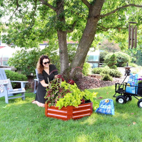 Sunnydaze Galvanized Steel Hexagon Raised Garden Bed - 40 in - Woodgrain