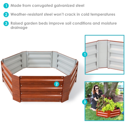 Sunnydaze Galvanized Steel Hexagon Raised Garden Bed - 40 in - Woodgrain