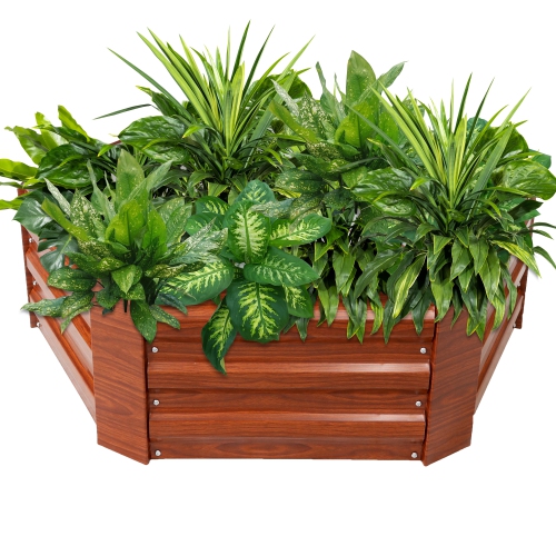 Sunnydaze Galvanized Steel Hexagon Raised Garden Bed - 40 in - Woodgrain