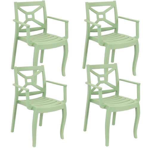 SUNNYDAZE DECOR  Sunnydaze Tristana Plastic Stackable Patio Armchair - - Set Of 4 In Green
