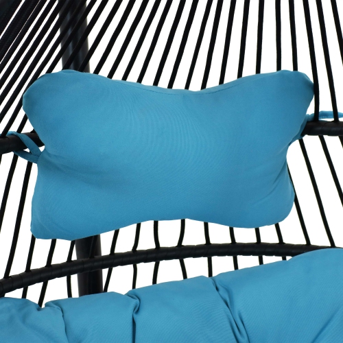 Sunnydaze Resin Wicker Hanging Egg Chair with Steel Stand/Cushions - Blue
