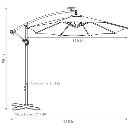 Sunnydaze – Parasol de patio offset à DEL solaire avec porte-à-faux - bleu marine - 10 pieds