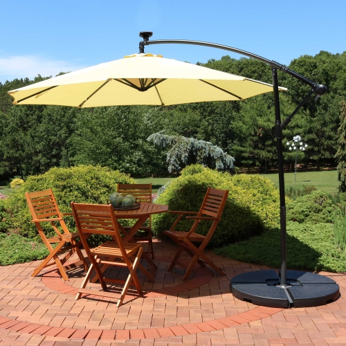 Sunnydaze 9.5 ft Solar Cantilever Offset Patio Umbrella - Pale Buttercup