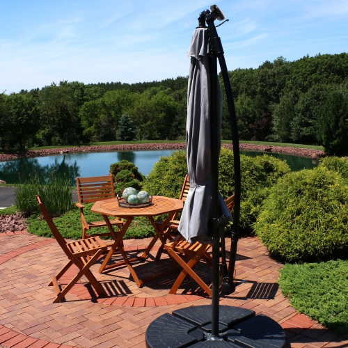 Sunnydaze 9.5 ft Solar Cantilever Offset Patio Umbrella - Smoke