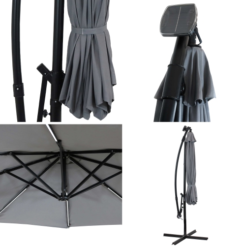 Sunnydaze 9.5 ft Solar Cantilever Offset Patio Umbrella - Smoke