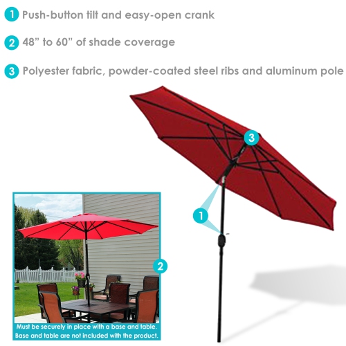 Sunnydaze 9 ft Aluminum Patio Umbrella with Tilt and Crank - Red