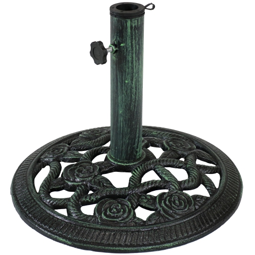 Sunnydaze 16 in Rose Blossom Cast Iron Round Patio Umbrella Base - Green