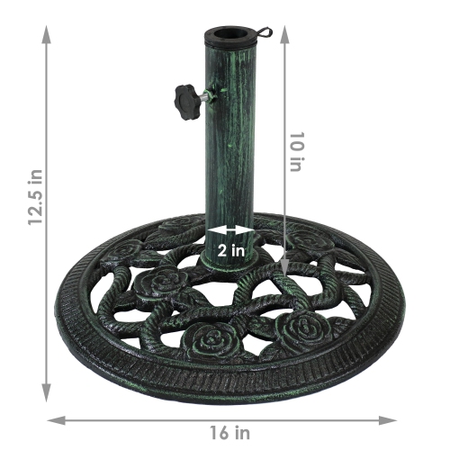 Sunnydaze 16 in Rose Blossom Cast Iron Round Patio Umbrella Base - Green