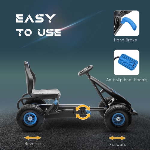Aosom Kids Pedal Go Kart, Ride On Toys for Boys Girls with Ergonomic Adjustable Seat, Rubber Wheels Shock Absorb, Safety Hand Brake, Ages 5-12 Years