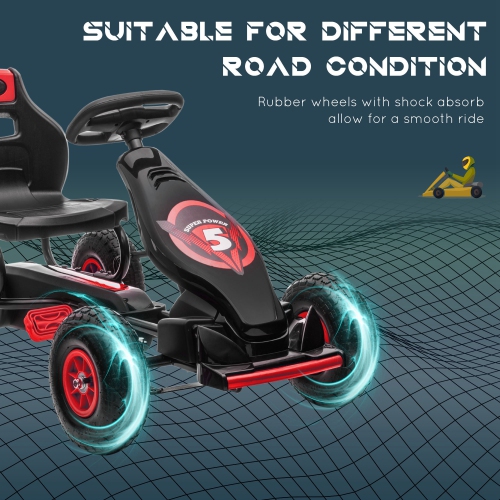 Aosom Kids Pedal Go Kart, Ride On Toys for Boys Girls with Ergonomic Adjustable Seat, Rubber Wheels Shock Absorb, Safety Hand Brake, Ages 5-12 Years