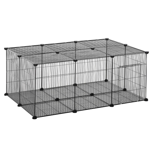 PawHut Pet Playpen Small Animal Cage, 22 Panels, Portable Metal Wire Fence with Door for Bunny, Guinea Pig, Chinchilla, Hedgehog, Each Panel Size 14"