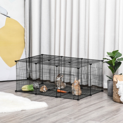 PawHut Pet Playpen Small Animal Cage, 22 Panels, Portable Metal Wire Fence with Door for Bunny, Guinea Pig, Chinchilla, Hedgehog, Each Panel Size 14"