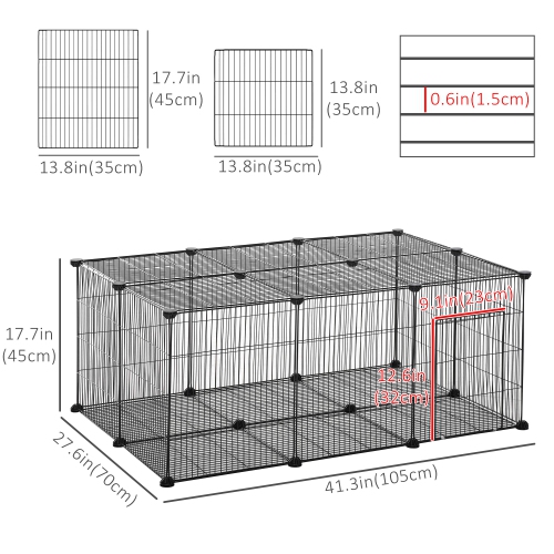 PawHut Pet Playpen Small Animal Cage, 22 Panels, Portable Metal Wire Fence with Door for Bunny, Guinea Pig, Chinchilla, Hedgehog, Each Panel Size 14"