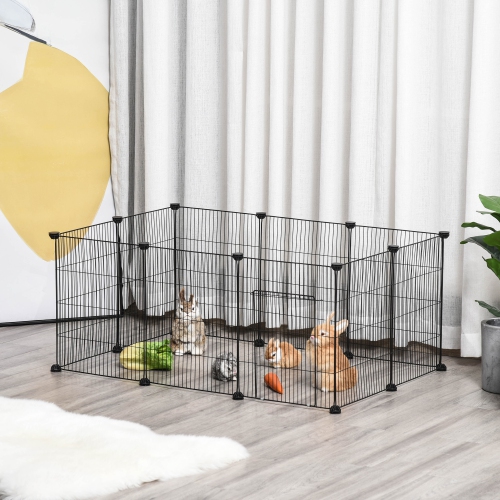 PawHut Pet Playpen Small Animal Cage, 22 Panels, Portable Metal Wire Fence with Door for Bunny, Guinea Pig, Chinchilla, Hedgehog, Each Panel Size 14"
