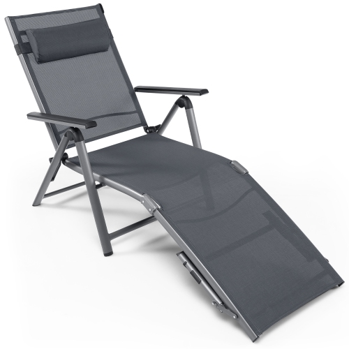 Costway Patio Folding Aluminum Lounge Chair Chaise Adjustable Back Armrest Headrest