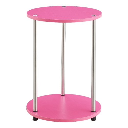 CONVENIENCE CONCEPTS Designs2Go No-Tools Two-Tier Round End Table In Pink Wood Finish