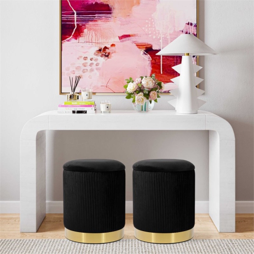 TOV Furniture Zoe 14.2"H Transitional Velvet Storage Ottoman in Black