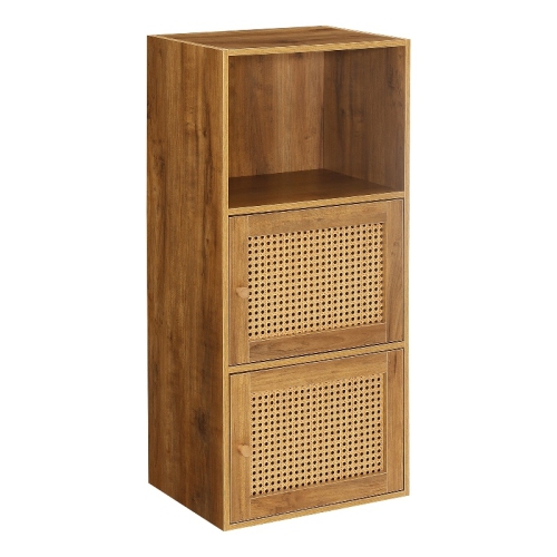 Xtra Storage Weave Three-Door Cabinet with Shelf in Caramel Wood Frame Finish