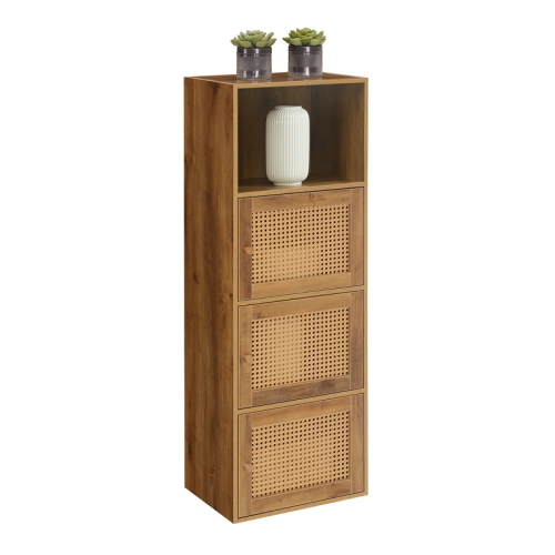 Xtra Storage Weave Three-Door Cabinet with Shelf in Caramel Wood Frame Finish
