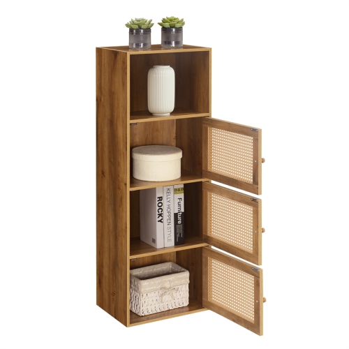 Xtra Storage Weave Three-Door Cabinet with Shelf in Caramel Wood Frame Finish
