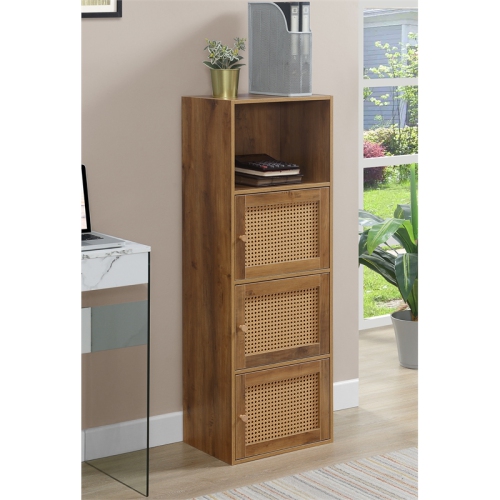 Xtra Storage Weave Three-Door Cabinet with Shelf in Caramel Wood Frame Finish