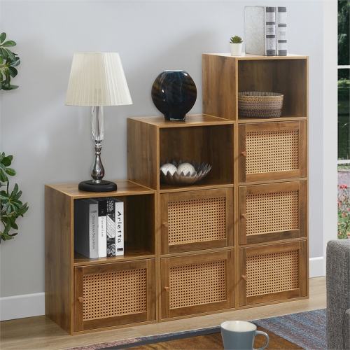 Xtra Storage Weave Three-Door Cabinet with Shelf in Caramel Wood Frame Finish