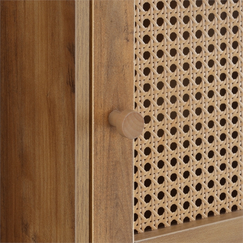 Xtra Storage Weave Three-Door Cabinet with Shelf in Caramel Wood Frame Finish