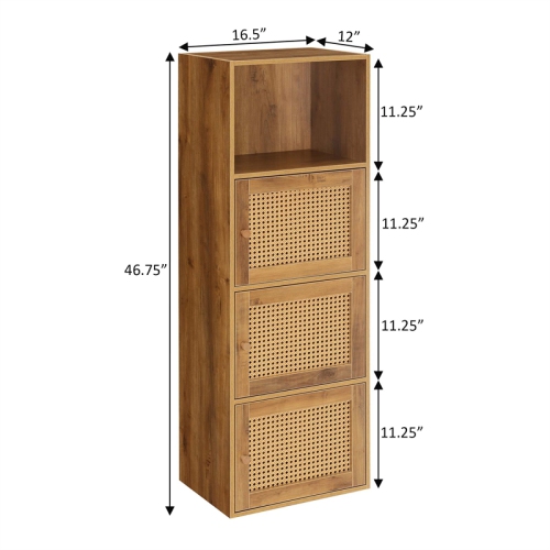 Xtra Storage Weave Three-Door Cabinet with Shelf in Caramel Wood Frame Finish