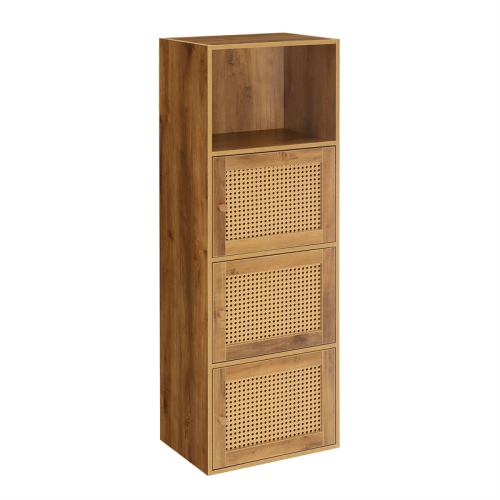 Xtra Storage Weave Three-Door Cabinet with Shelf in Caramel Wood Frame Finish