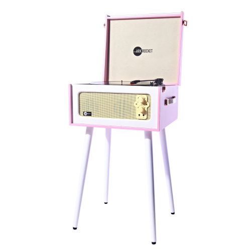 Support pour tourne-disque Bluetooth Discovery d’Arkrok avec tourne-disque à 3 vitesses - Rose/Blanc