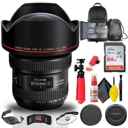 CANON  Ef 11-24MM F/4L Usm Lens (9520B002) + Backpack + 64GB Card + More