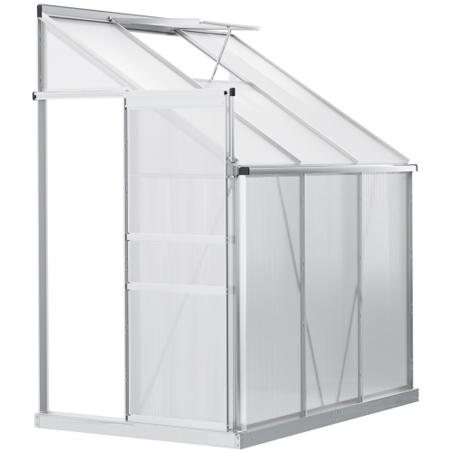 Serre en polycarbonate à effet de serre de 6 x 4 pi avec évent de toit réglable, gouttière et porte coulissante pour l'hiver Outsunny