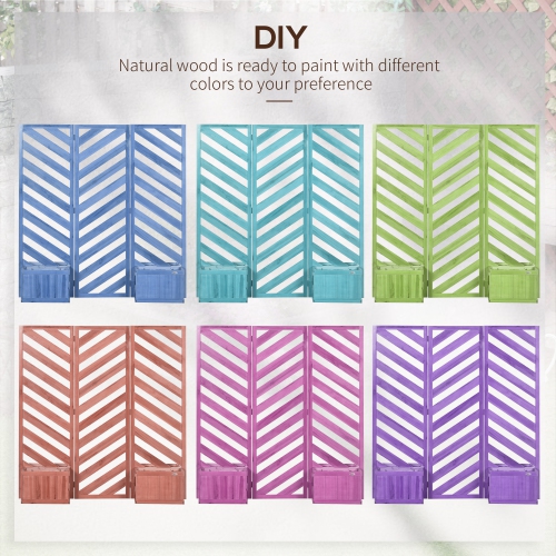 Outsunny Freestanding Outdoor Privacy Screen with 4 Self-Draining Raised Garden Beds, 3 Hinged Privacy Panels and for Hot Tub, Pool, Patio, Backyard,