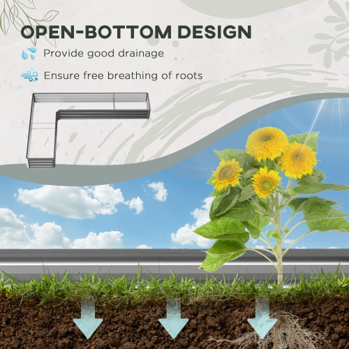 Outsunny L-Shaped Raised Garden Bed, 82" x 109" x 12" Galvanized Steel Planter Box with Multi-reinforced Rods for Vegetables, Flowers and Herbs, Dark