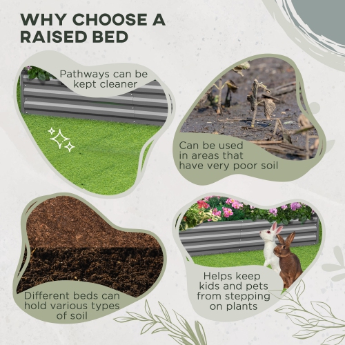 Outsunny L-Shaped Raised Garden Bed, 82" x 109" x 12" Galvanized Steel Planter Box with Multi-reinforced Rods for Vegetables, Flowers and Herbs, Dark