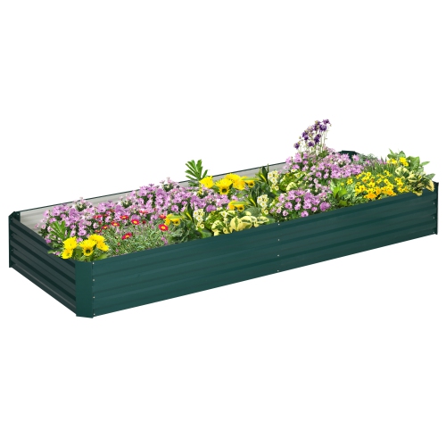 OUTSUNNY  8 X 3 X 1Ft Galvanized Raised Garden Bed, Metal Elevated Planter Box, Easy Diy And Cleaning for Growing Flowers, Herbs, Succulents In Green