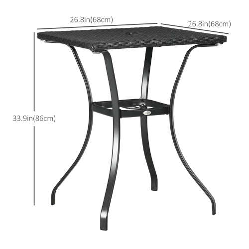 Outsunny Patio Wicker Dining Table with Umbrella Hole, 34 Inch Outdoor PE Rattan Coffee Table with Plastic Board Under the Woven Table Top for Patio,