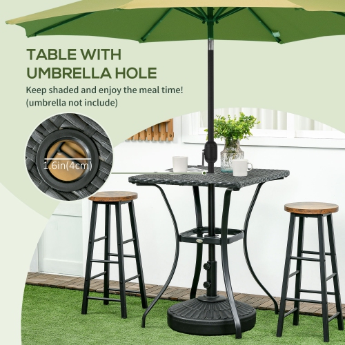 Outsunny Patio Wicker Dining Table with Umbrella Hole, 34 Inch Outdoor PE Rattan Coffee Table with Plastic Board Under the Woven Table Top for Patio,