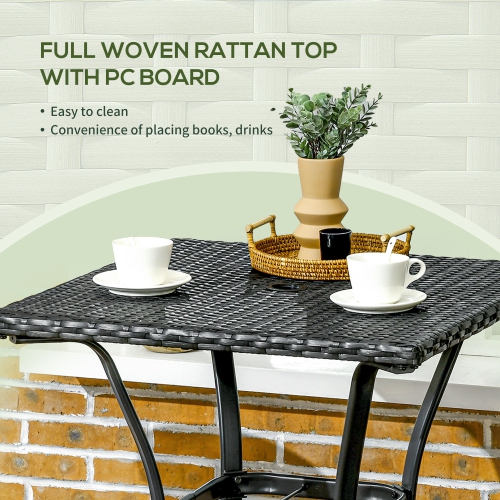 Outsunny Patio Wicker Dining Table with Umbrella Hole, 34 Inch Outdoor PE Rattan Coffee Table with Plastic Board Under the Woven Table Top for Patio,