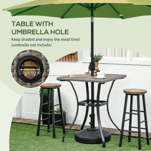 Outsunny Patio Wicker Dining Table with Umbrella Hole, 34 Inch Outdoor PE Rattan Coffee Table with Plastic Board Under the Woven Table Top for Patio,