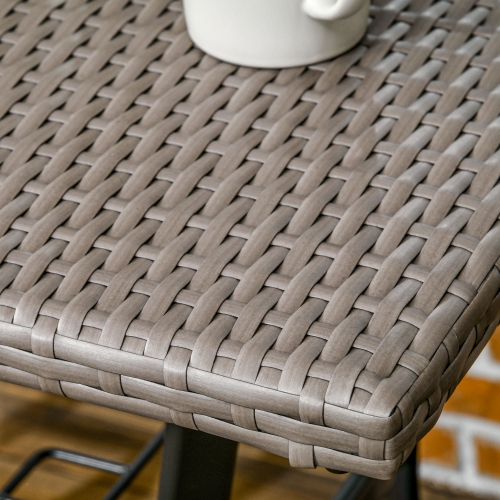 Outsunny Patio Wicker Dining Table with Umbrella Hole, 34 Inch Outdoor PE Rattan Coffee Table with Plastic Board Under the Woven Table Top for Patio,