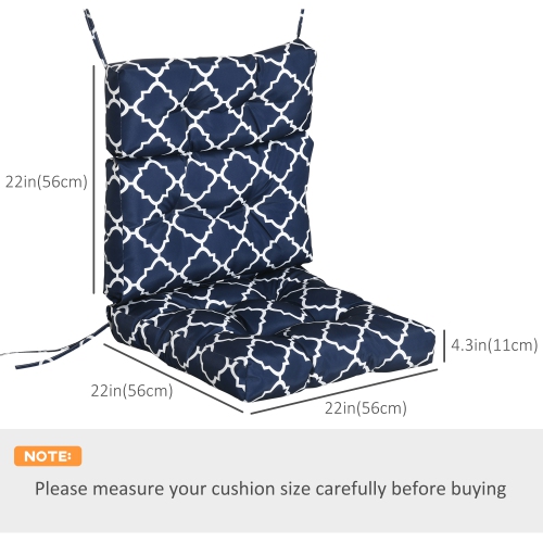 Coussin de siège/dossier extérieur Outsunny, coussin de chaise de patio monopièce, coussin capitonné avec bourre épaisse et attaches, 44 x 42 x 4 po,