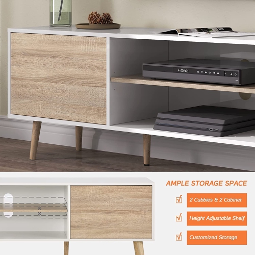 WAMPAT Mid-Century Modern TV Stand with Blue LED Strip Lights for TVs up to 75" Flat Screen, Home Entertainment Centerfor Living Room Bedroom, 70