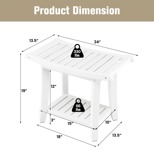 Gymax 2-tier Shower Bench Waterproof Spa Bath Shower Stool Heavy Duty w/ Shelf