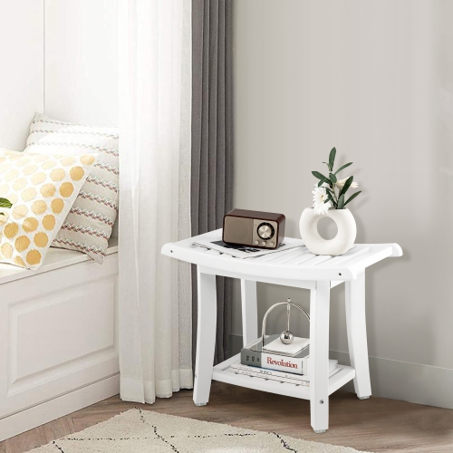 Gymax 2-tier Shower Bench Waterproof Spa Bath Shower Stool Heavy Duty w/ Shelf