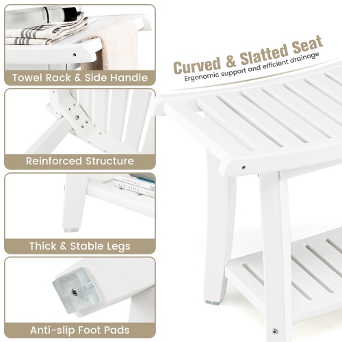 Gymax 2-tier Shower Bench Waterproof Spa Bath Shower Stool Heavy Duty w/ Shelf