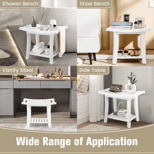 Gymax 2-tier Shower Bench Waterproof Spa Bath Shower Stool Heavy Duty w/ Shelf