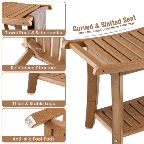 Gymax 2-tier Shower Bench Waterproof Spa Bath Shower Stool Heavy Duty w/ Shelf